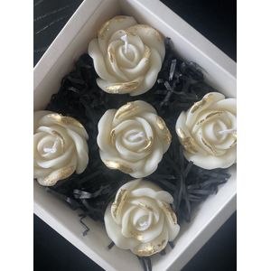 MinaCasa - Luxe roos kaarsen geschenkset - Wit met bladgoud - Cadeauset - Giftbox