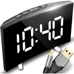 Draagbare Digitale LED Wekker met Spiegel, 2 Alarmen, Snooze Functie, Kalender en Temperatuur,wekkerradio voor Thuis en Reizen