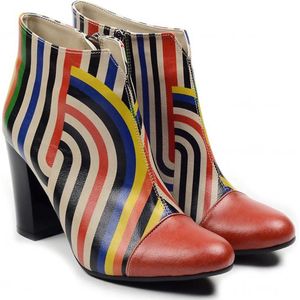 Goby Dames Enkellaarsjes met Kleurrijke Strepen - Handgemaakt Vegan Leer - Maat 40