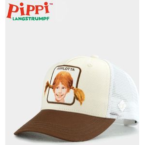 Pippi Langkous / Pippilotta - Retro looks vintage Baseballpet voor volwassenen - Gebogen - wit/bruin - Bavarian Caps - 58 cm