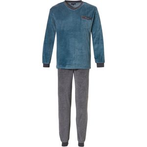 Outfitter Heren Pyjama Set Velours Grijs/Blauw - Maat XXL