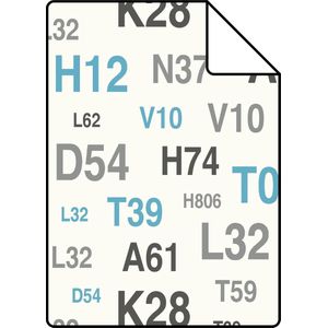 Proefstaal ESTAhome behang emblemen turquoise en grijs - 136440 - 26,5 x 21 cm