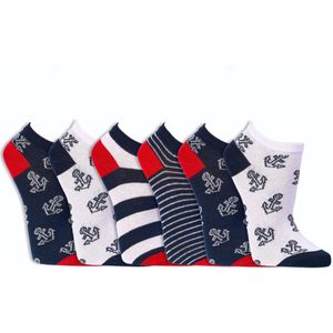 Biologisch katoenen damessneakersokken | heren sneakersokken | Thema: maritiem | per 6 paar