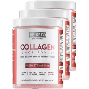 Be Keto | KETO Collageen + MCT | Fresh Strawberry | 3 stuks | 3 x 300 gram