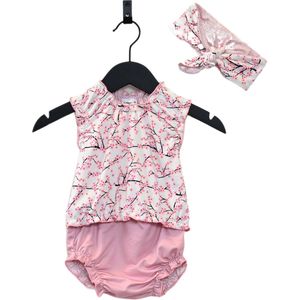 Ducksday - Omkeerbare tankini met haarlint - voor meisjes - UPF 50+ - Driedelige zwemset - Rosie - Maat 86