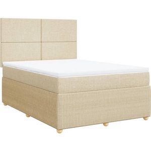 vidaXL - Boxspring - met - matras - stof - crèmekleurig - 140x200 - cm