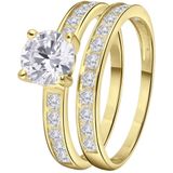 Lucardi - Dubbele Ring - Goudkleurig - Zirkonia - Echt Zilver