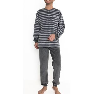 Velours heren pyjama - winter - grijs gestreept - maat XXL