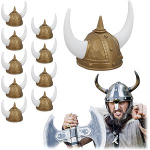 Relaxdays 10x viking helm - gallier helm - met horens - hoofddeksel carnaval - goudkleurig