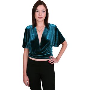 John Zack Donkergroene elegante velours top