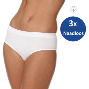 Brubeck Dames Ondergoed Slip Midi - Naadloos Elastisch Katoen 3-Pack - Wit - M