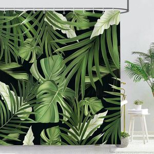 Douchegordijn Tropische palmbladeren groene plant 180 x 180 cm douchegordijnen anti-schimmel waterdicht polyester stof wasbaar badgordijn voor badkamer met 12 haken