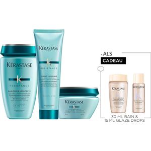 Kérastase Résistance Trio + 2 Cadeau's - Herstellende Shampoo 250ml & Masker 200ml & Hittebeschermende Verzorging 150ml + Gloss Absolu Anti-frizz Shampoo 30ml & Haarolie 15ml Cadeau - Verzorgingstrio Voor Dik, Beschadigd Haar
