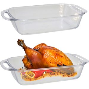 Marinex Ovenschaal van borosilicaat glas - 2x - rechthoek - 3.5 Liter - 37 x 23 x 8 cm - serveerschaal