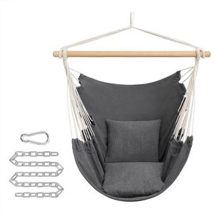 Hangende schommelstoel met 2 kussens, metalen ketting, maximale belasting 150 kg, gebruik binnen en buiten, woonkamer, slaapkamer, donkergrijs