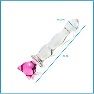 Roze glazen 'Kitty' Dildo van kristalglas 20 cm - anaalplug- anale dildo - dia Ø 3,0 cm - helder Kristal glazen dildo- sex anale butt plug seksspeelgoed voor mannen en vrouwen