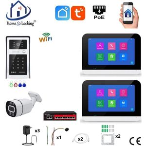 Smart WIFI deur intercom touchscreen met bediening via Smart Life APP werkt met Alexa en Google spraaksturing. T-2303-1-2+C