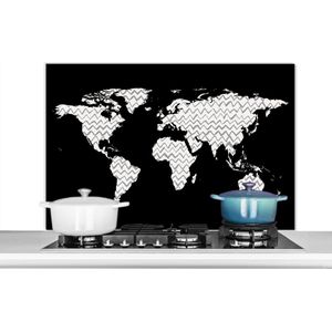 Spatscherm keuken 100x65 cm - Kookplaat achterwand Wereldkaart - Wit - Grijs - Muurbeschermer - Spatwand fornuis - Hoogwaardig aluminium