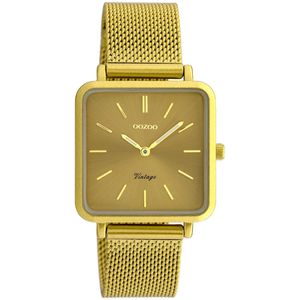 OOZOO Timepieces - Mosterd gele horloge met mosterd gele metalen mesh armband - C20010