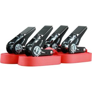 4 stuks spanbanden, sjorbanden, ratelriemen, hoogwaardige zwarte ratel, belastbaar tot 400 kg, lengte 4 m breedte 25 mm, eendelig, rood