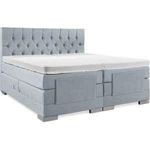 Soft bedden Elektrische Boxspring - 120x220 - Incl. Gecapitonneerd hoofdbord - Ijsblauw met plint