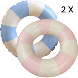 Set van 2 zwembanden voor kinderen - 2 Zwembanden voor kinderen - Roze en Blauw - 2 Opblaasbanden - Roze/Wit en Blauw/Wit - Pastel - Opblaasbaar - Ø 70 cm - 2 stuks - jongen en meisje