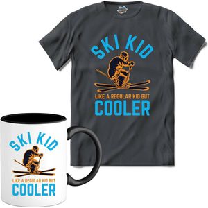 Ski Kid | Skiën - Bier - Winter sport - T-Shirt met mok - Unisex - Mouse Grey - Maat XL