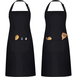 Unisex schorten voor mannen en vrouwen, 2 zakken, kookschorten voor mannen en vrouwen, 100% katoenen schorten voor thuis, keuken, restaurants en koffiehuizen (pak van 2)