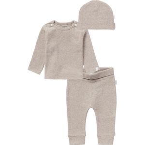 Noppies SET(3delig) Broekje NAURA en Shirt NATAL taupe, met Mutsje Nevel - Maat 50