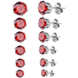Aramat Jewels Oorbellen - Rode Zirkonia Oorbellen RVS - Roestvrij staal - Mannen - Volwassenen - [8mm]