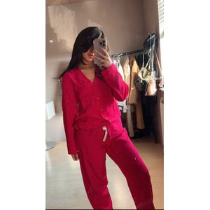 Dames -Pyjamaset- Luxe Pyjama- Nachtkleding- Homewear -Satijn- Cadeau voor Vrouwen- Fuchsia/Rozet M