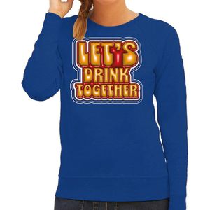 Bellatio Decorations Koningsdag sweater dames - let's drink together - blauw - oranje feestkleding L