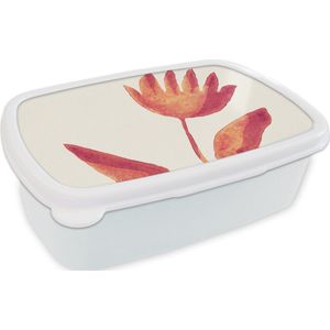 Broodtrommel Wit - Lunchbox - Brooddoos - Bloemen - Plant - Rood - Pastel - 18x12x6 cm - Volwassenen