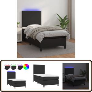 vidaXL Boxspring met matras en LED - Zwart - 80x200 cm Boxspring - Led Bed - Kunstleder Bed - Slaapcomfort - Boxspring Kopen