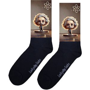 Einstein - Opkikker - Grappige sokken - Valentijns cadeau - Verjaardag cadeau - Sint cadeau - Leuke sokken - Aparte sokken - Vrolijke sokken - Cadeautje - Grappige cadeau - Kerstsokken - Vaderdag - Moederdag - Natuurkunde - Socks maken Happy - 37-44