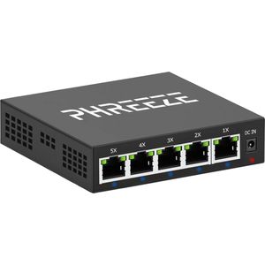Phreeze Netwerk Switch 5 Poort Gigabit - Internet Splitter - Ethernet Switch - UTP Switch - 10/100/1000 Mbps - Unmanaged