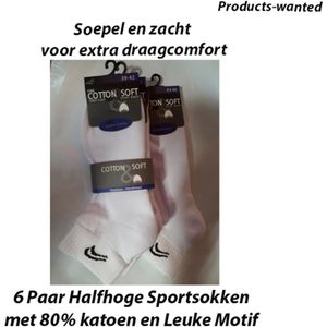 6 Paar Sneakersokken met 80% Katoen en Leuke Motif 43-46 Wit