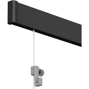 Artiteq Click Rail Schilderij Ophangsysteem 600 cm – Complete Set – Inclusief Haken & Transparante Draden – Zwart – 30 kg/m Draagkracht