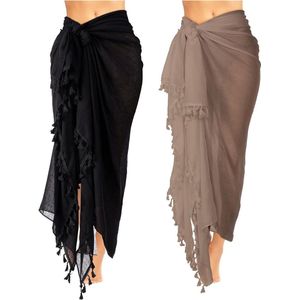 Green Glow - Set van 2 batik strandjurken in zwart en kaki, maat XL met sarongprint