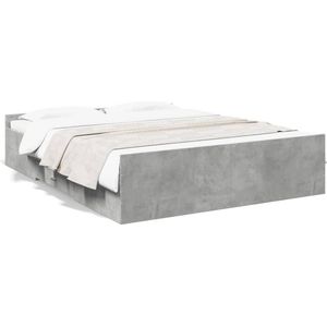 vidaXL - Bedframe - met - lades - bewerkt - hout - betongrijs - 160x200 - cm