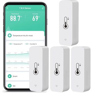 Slimme WiFi Vochtigheid en Temperatuur Monitor - Hygrometer Thermometer met App en Stemcontrole (4-pack)