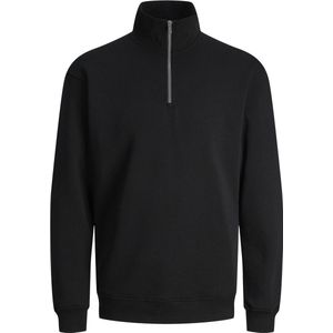 JACK & JONES Bradley sweat half zip regular fit - heren schipperstrui katoenmengsel met opstaande boord - zwart - Maat: M