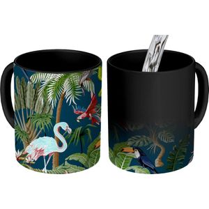 Magische Mok - Foto op Warmte Mokken - Koffiemok - Jungledieren - Patroon - Kinderen - Flamingo - Papegaai - Kids - Magic Mok - Beker - 350 ML - Theemok