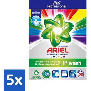 5 x Ariel Professional - Waspoeder - Gekleurde Was - 90 Wasbeurten - Gekleurde Was - Waspoeder - Wasmiddel - Professionele Reiniging - Kleurbehoud