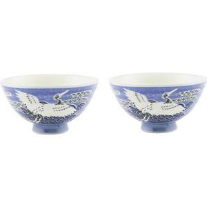 Japans rijstkommetje - blauw wit kraanvogel - 12,5 x 7 cm - set van 2 kommen