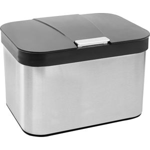 Keuken Voedsel Afvalbak - 4,3 L Compost Caddy voor Werkblad - Zwart/Zilver Afvalcontainer met Deksel