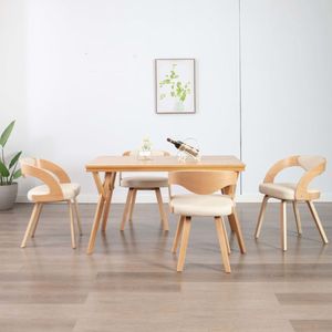 vidaXL Eetkamerstoelen - Set van 4 - Crème & Hout