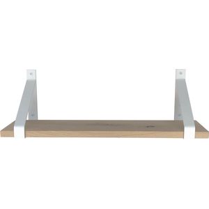 GoudmetHout Massief Eiken Wandplank - 100x20 cm - Industriële Plankdragers - Staal - Mat Wit