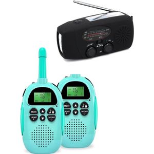 Noodpakket - 6 in 1 Noodradio + Walkie Talkie Twintalker - Nood Radio Opwindbaar + Zonneenergie - Op ingebouwde Batterijen ( Accu ) - Noodpakket Solar - Voor Rampen - Draagbare - FM AM Zwart