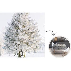 Tafelkleed - Tafellaken - 180x180 cm - Winter - Boom - Sneeuw - Den - Wit - Binnen en Buiten